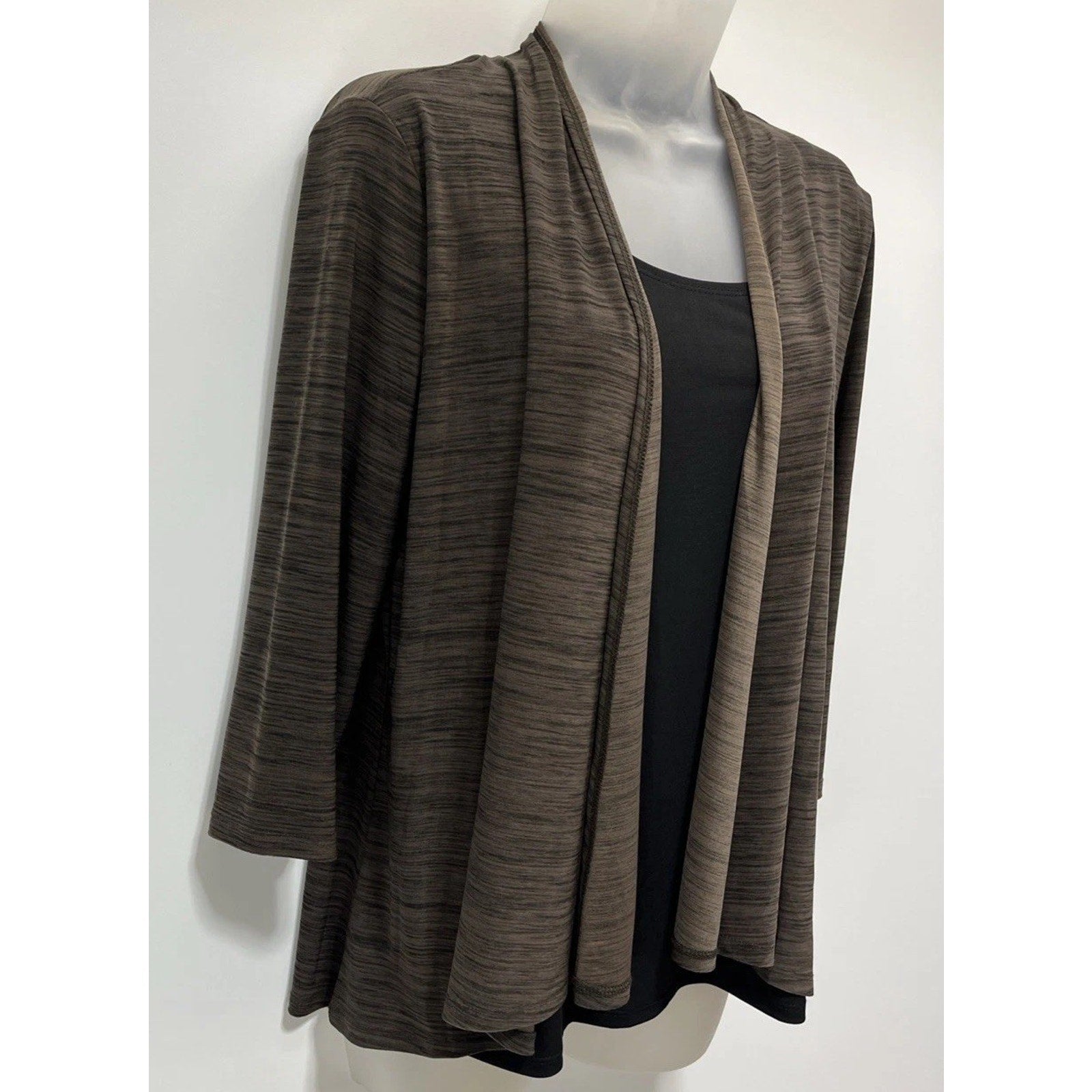 Susan Lawrence Womens Cardigan Sz M Brown Attached Black Cami 3/4 Sleeve