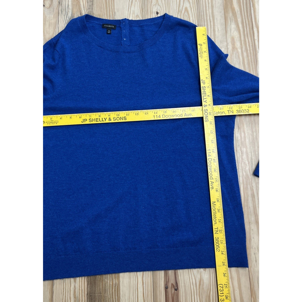 Talbots Blue Lambswool Button Back Sweater Bell Cuffs Size XL