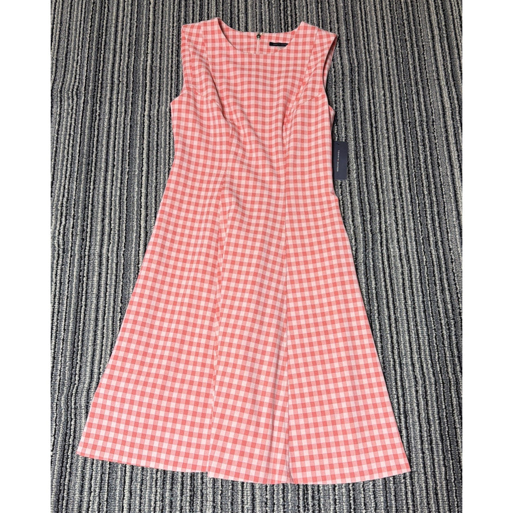 Tommy Hilfiger Dress Womens 6P Petite Pink Gingham Sleeveless Fit Flare NWT