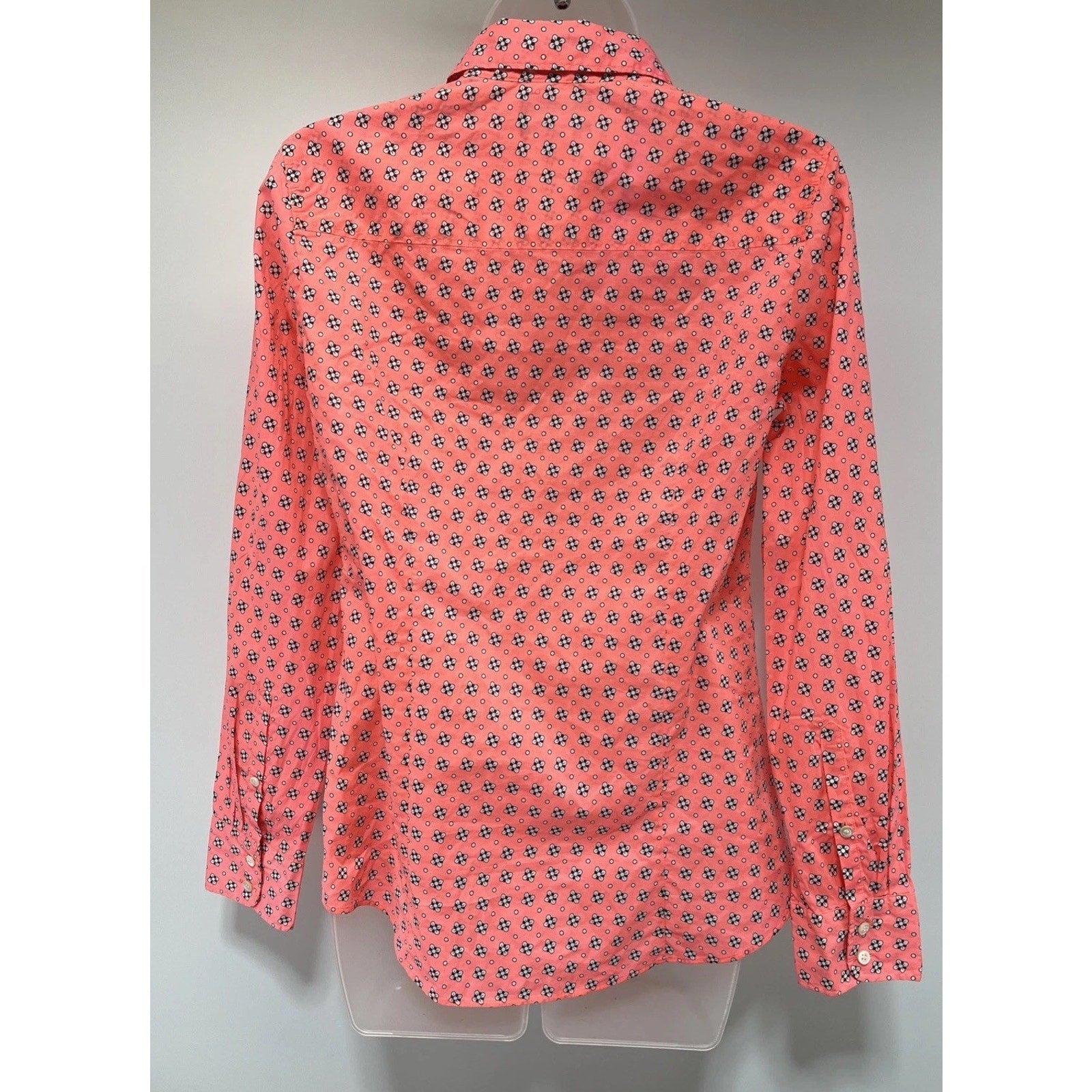 J Crew Perfect Womens Top Size 4 Pink Floral Button Down Shirt Blouse Cotton
