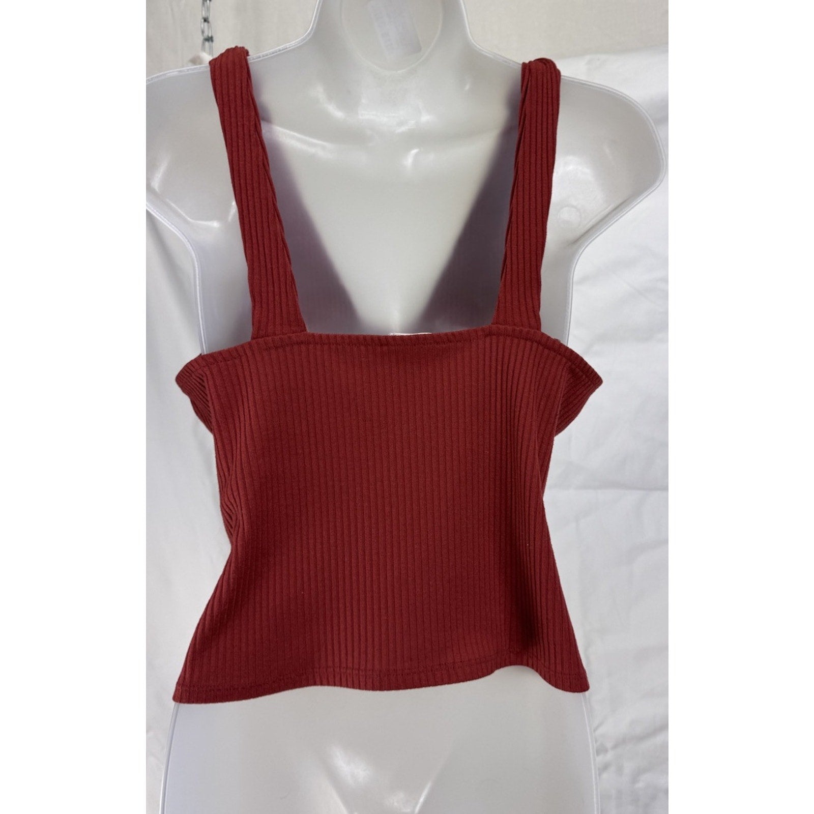 Miss Me Ribbed Halter Tank Top Women's Size L Red Knotted Shoulders