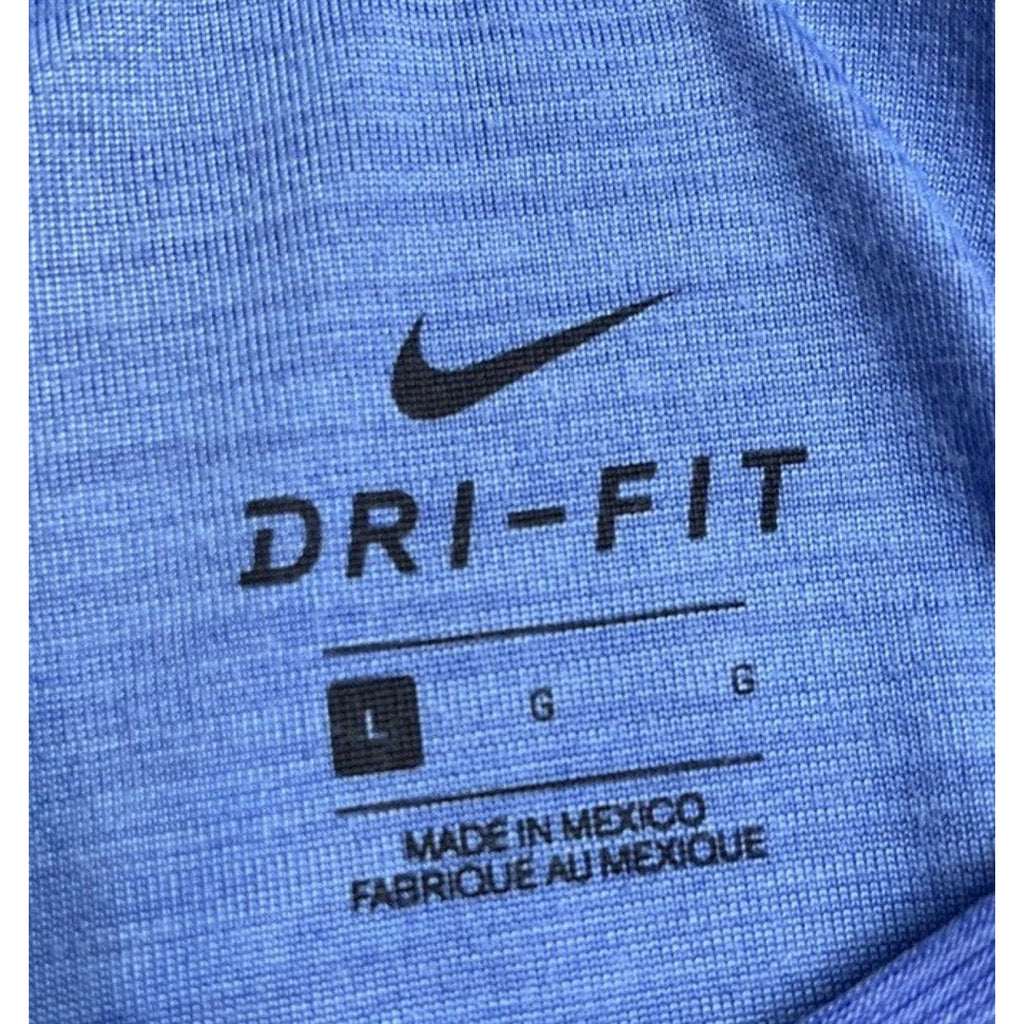 NIKE Men's Gray Logo Dri-FIT Short Sleeve T-Shirt L Blue Heathered