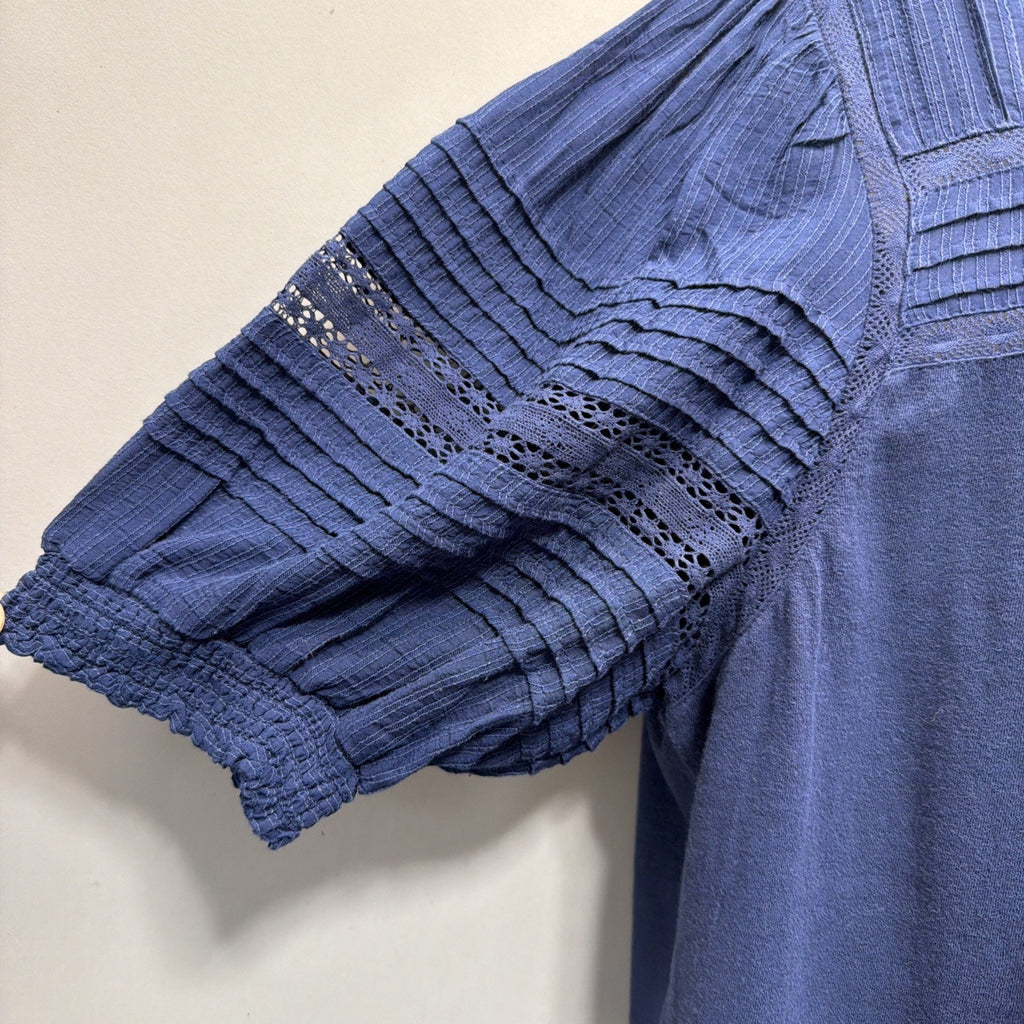 Loft Lace Trim Crotchet Sleeve Cotton blouse Navy Blue XL