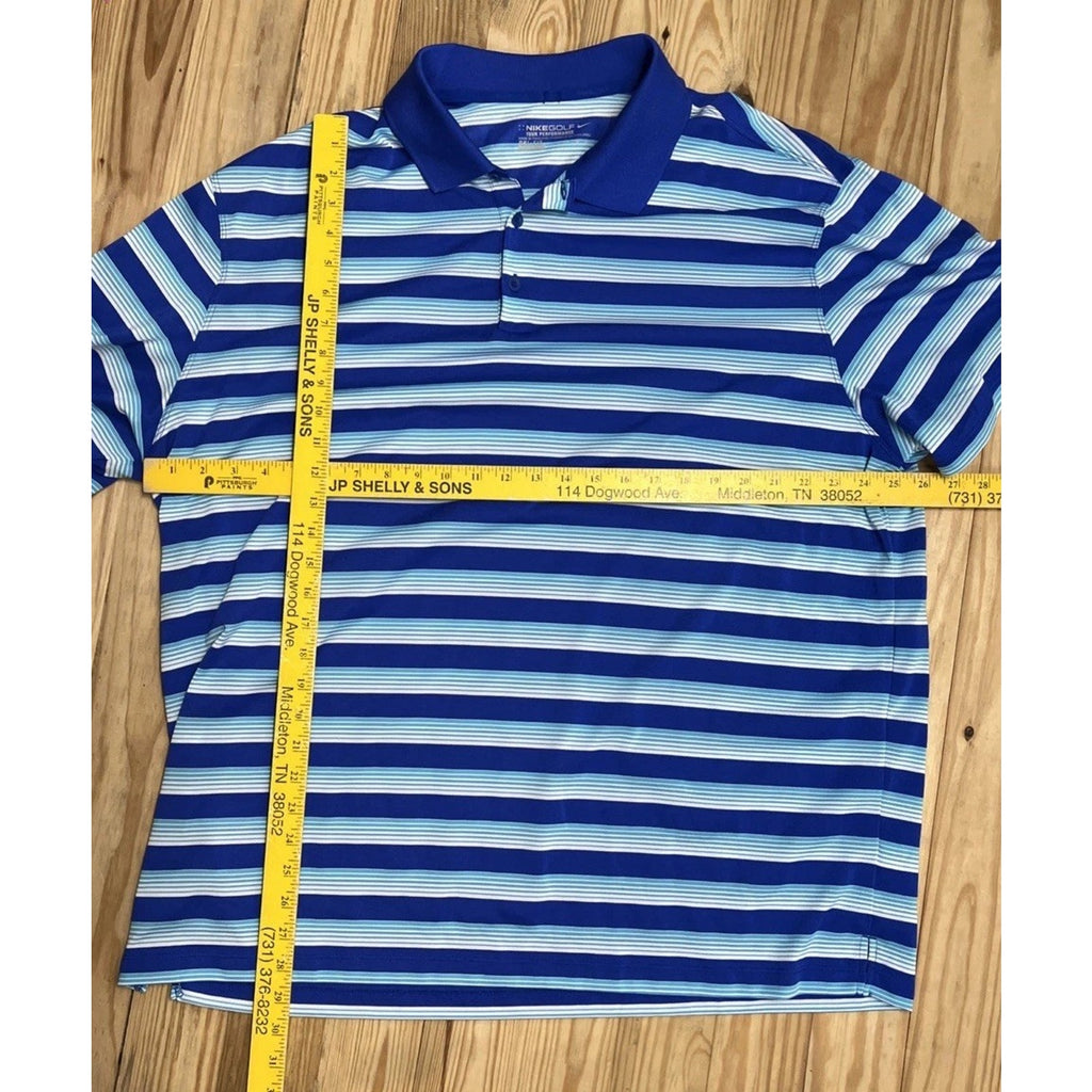 Nike Golf Tour Performance Dri Fit Men's Polo Shirt Blue Striped XXL Polyester