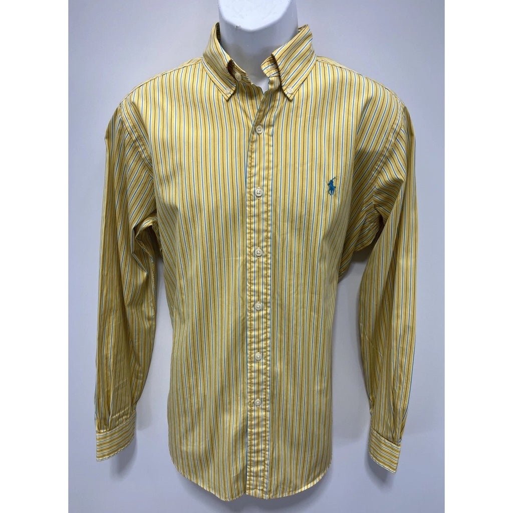 RALPH LAUREN CLASSIC FIT BUTTON UP LONG SLEEVE STRIPE YELLOW/BLUE SHIRT Medium