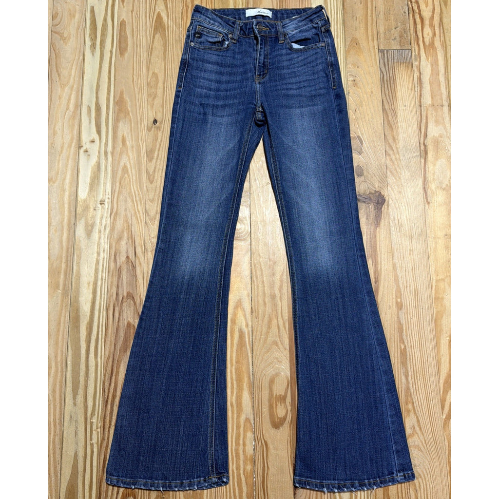 KanCan Mid-Rise Flare Leg Dark Blue Stretch Jeans 3/25x33