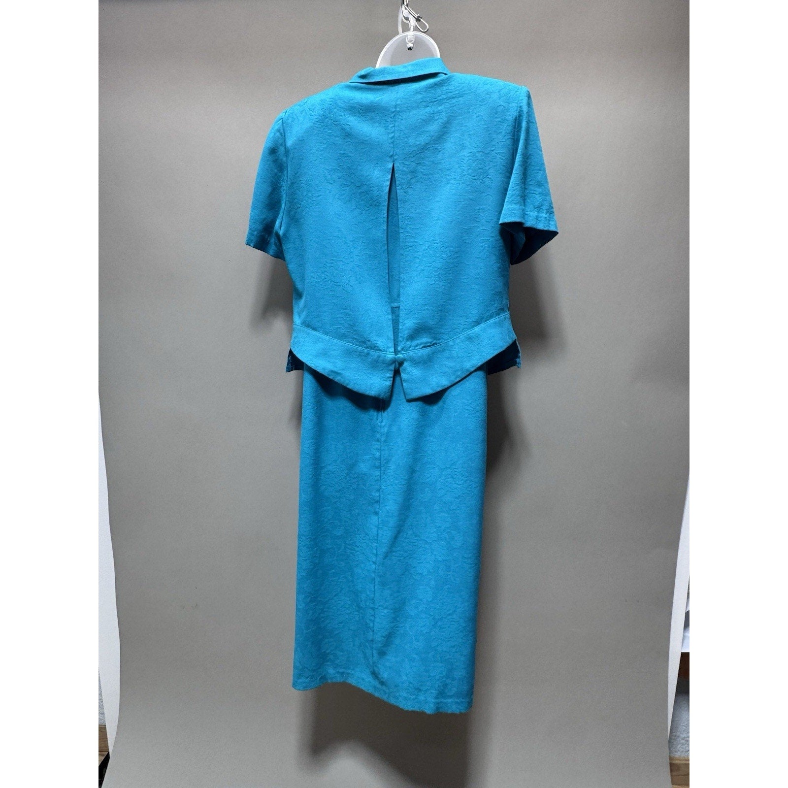 Karin Stevens Teal Maxi Dress Set Womens 14 Regular Vtg Padded Shoulders
