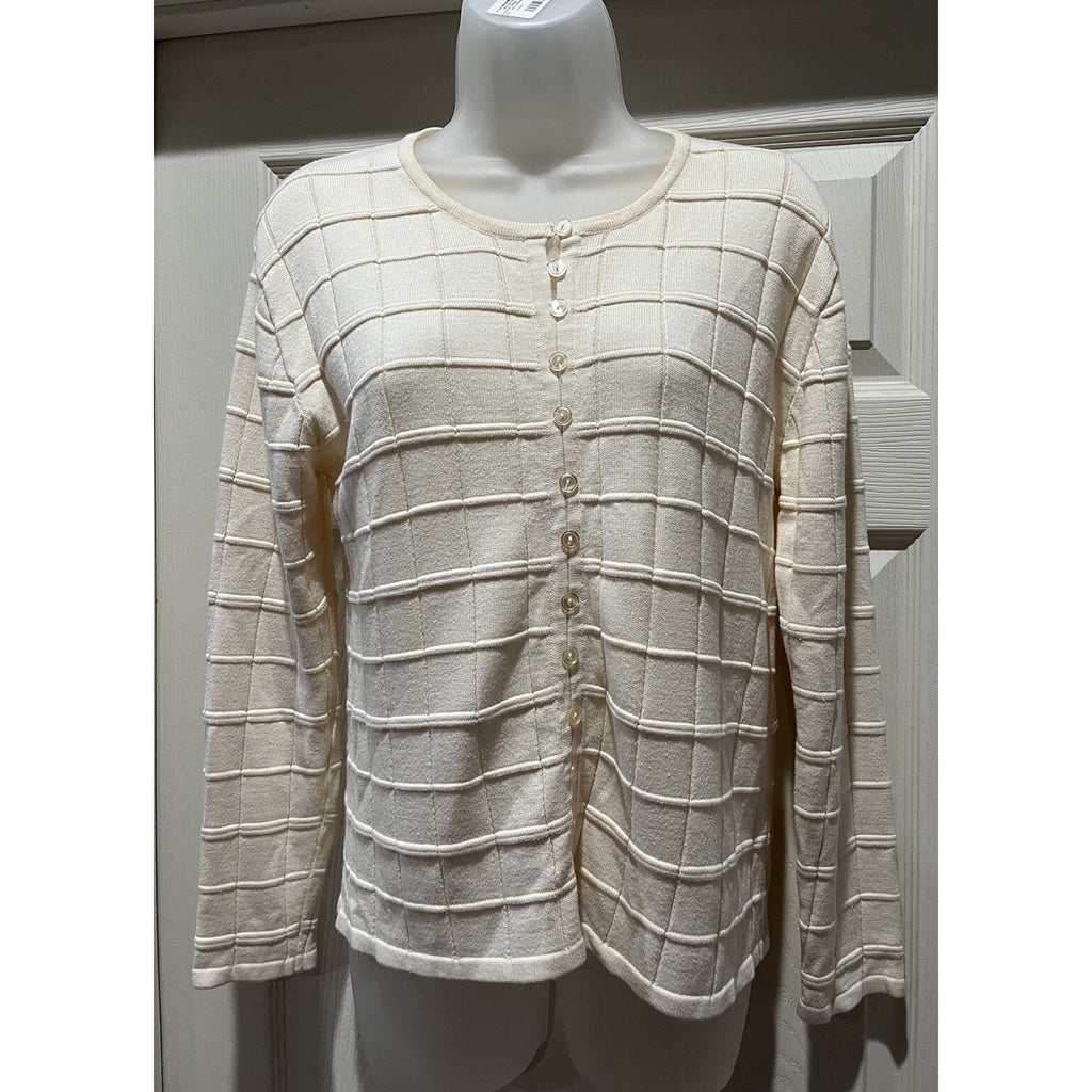 Kim Rogers Women's Sweater Button Up Cardigan Ivory Size PM Petites