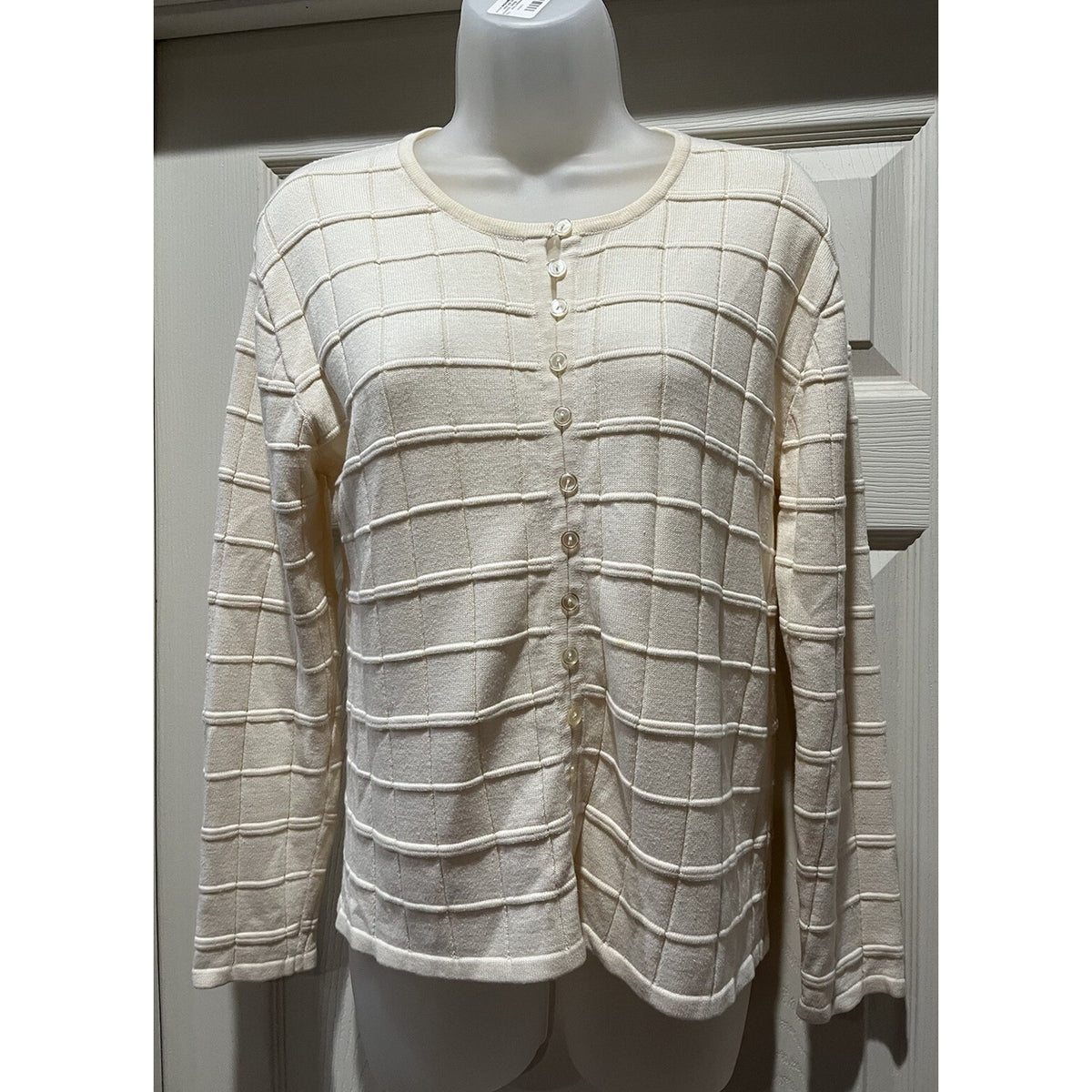Kim Rogers Women's Sweater Button Up Cardigan Ivory Size PM Petites
