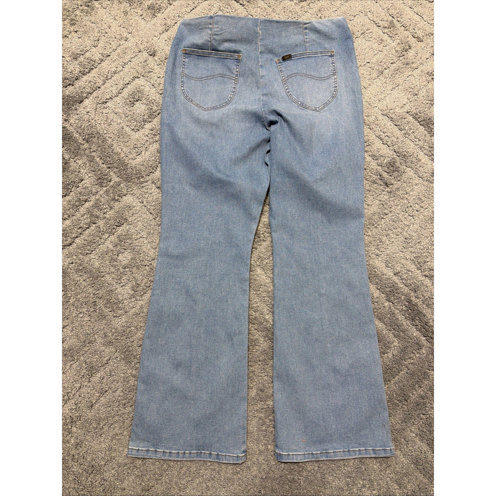 New Lee Jeans Blue Denim Pull On Stretch Anit-Roll Waste Slimming Flare 36x32