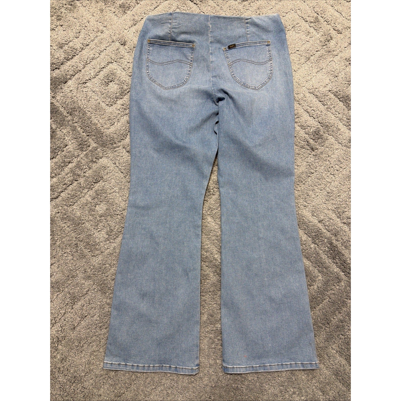 New Lee Jeans Blue Denim Pull On Stretch Anit-Roll Waste Slimming Flare 36x32