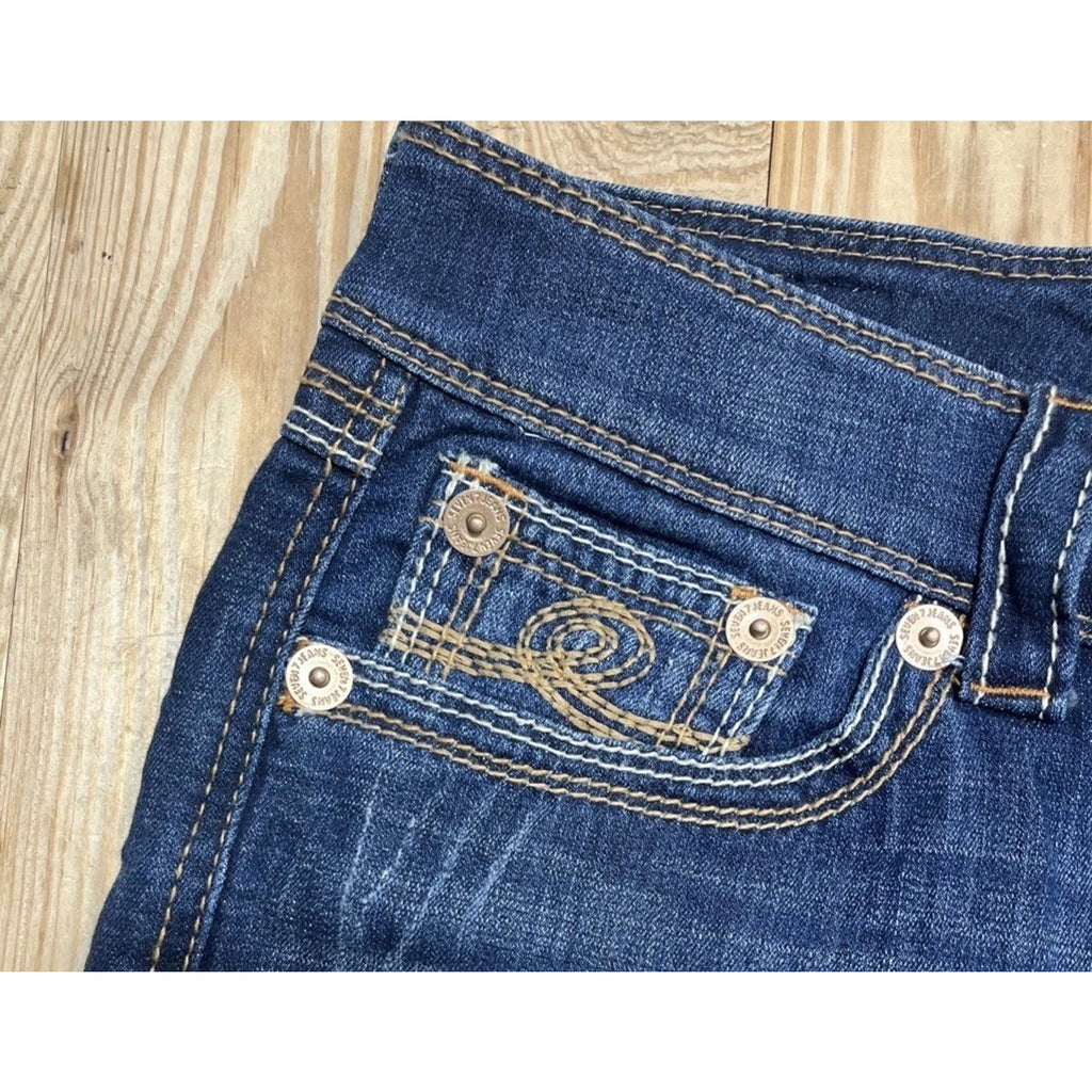 Seven 7 Luxe Shorts Womens Size 18 Blue Denim Midi Embroidered Pockets EUC