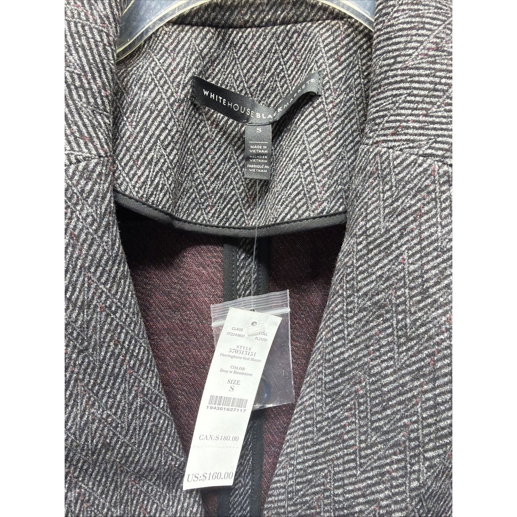 NWT White House Black Market Herringbone Knit Blazer Jacket Gray Bloodstone S