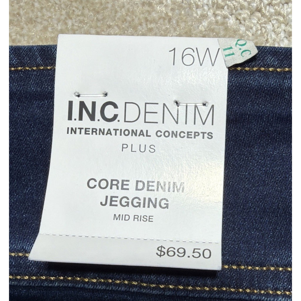 INC Jeans Women's Plus Size 16W Blue Pull On Mid Rise Core Denim Jeggings NWT