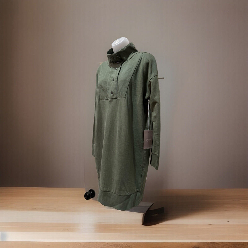 WVN For You Wilder Dress Small Thyme Green Organic Cotton Mock Neck NWT