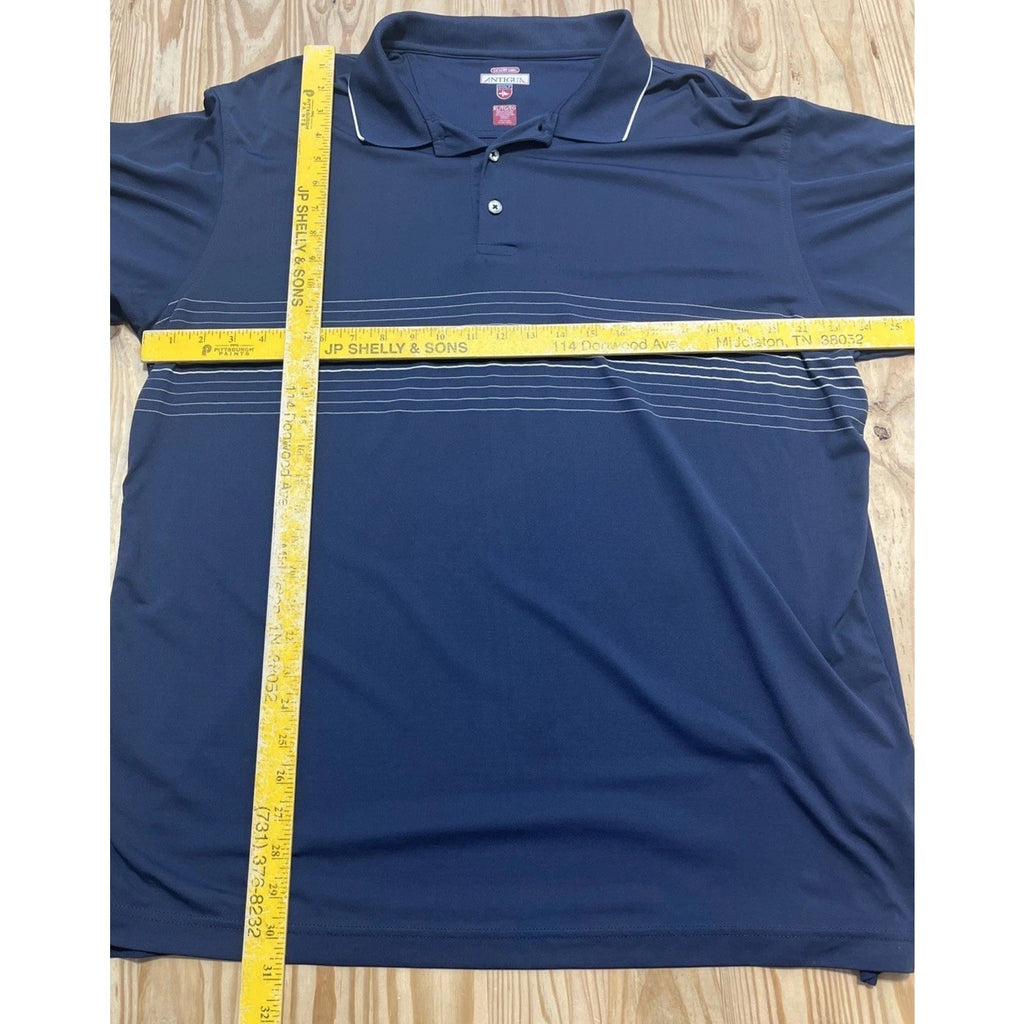 MEN'S ANTIGUA DESERT DRY GOLF POLO SHIRT CASUAL BLUE WITH STRIPES SIZE XL