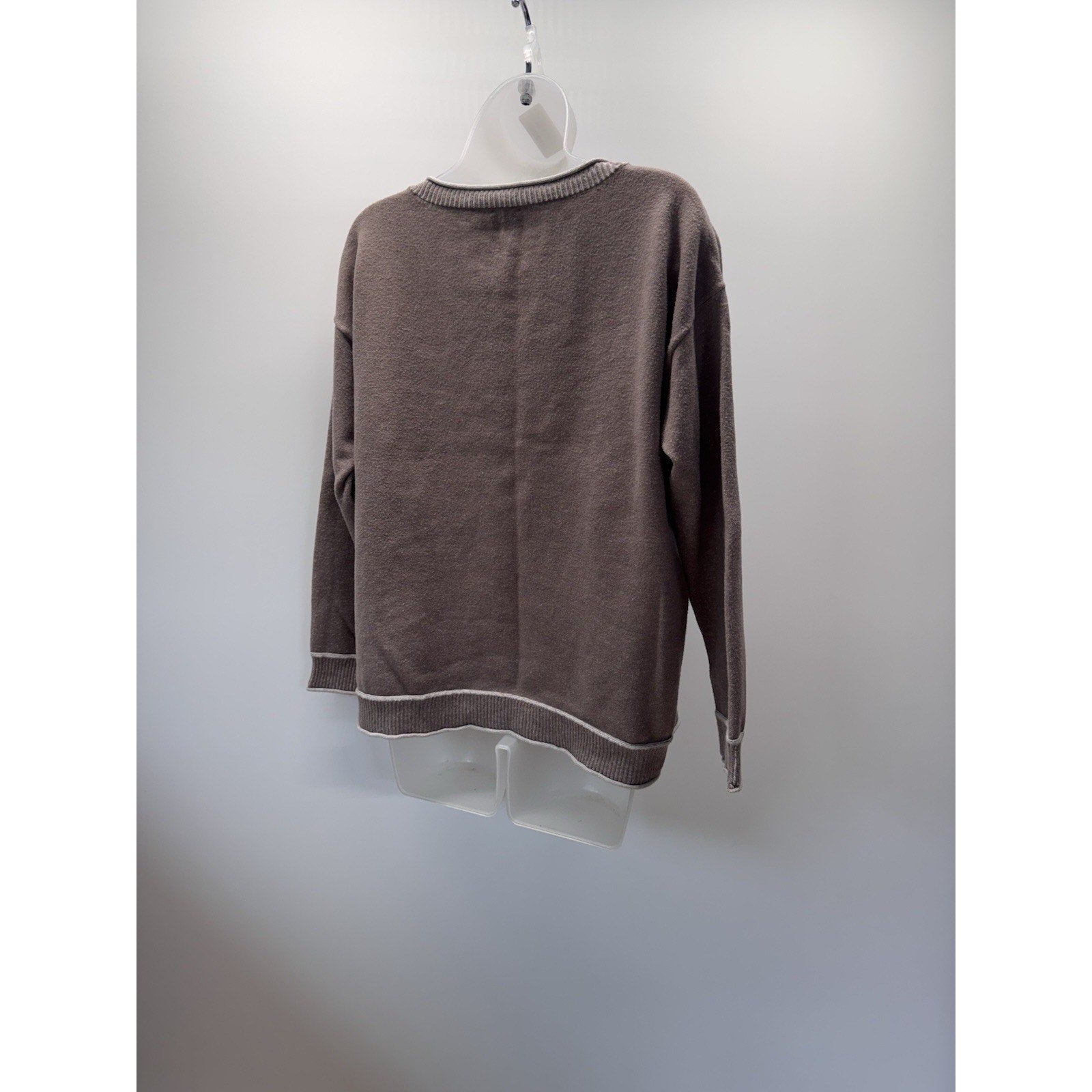 Chico's Womens 2 (12) Long Sleeve Stretch Knit Sweater Taupe Tan Cable Knit Hem