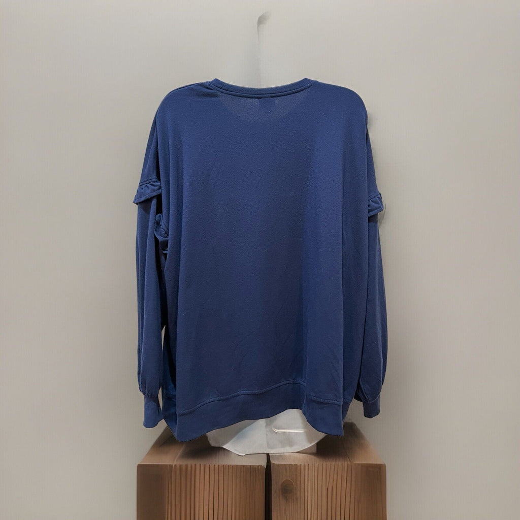 Vintage Lee Navy Blue Sweater Size 2X Ruffled Long Sleeve Jersey Oversized