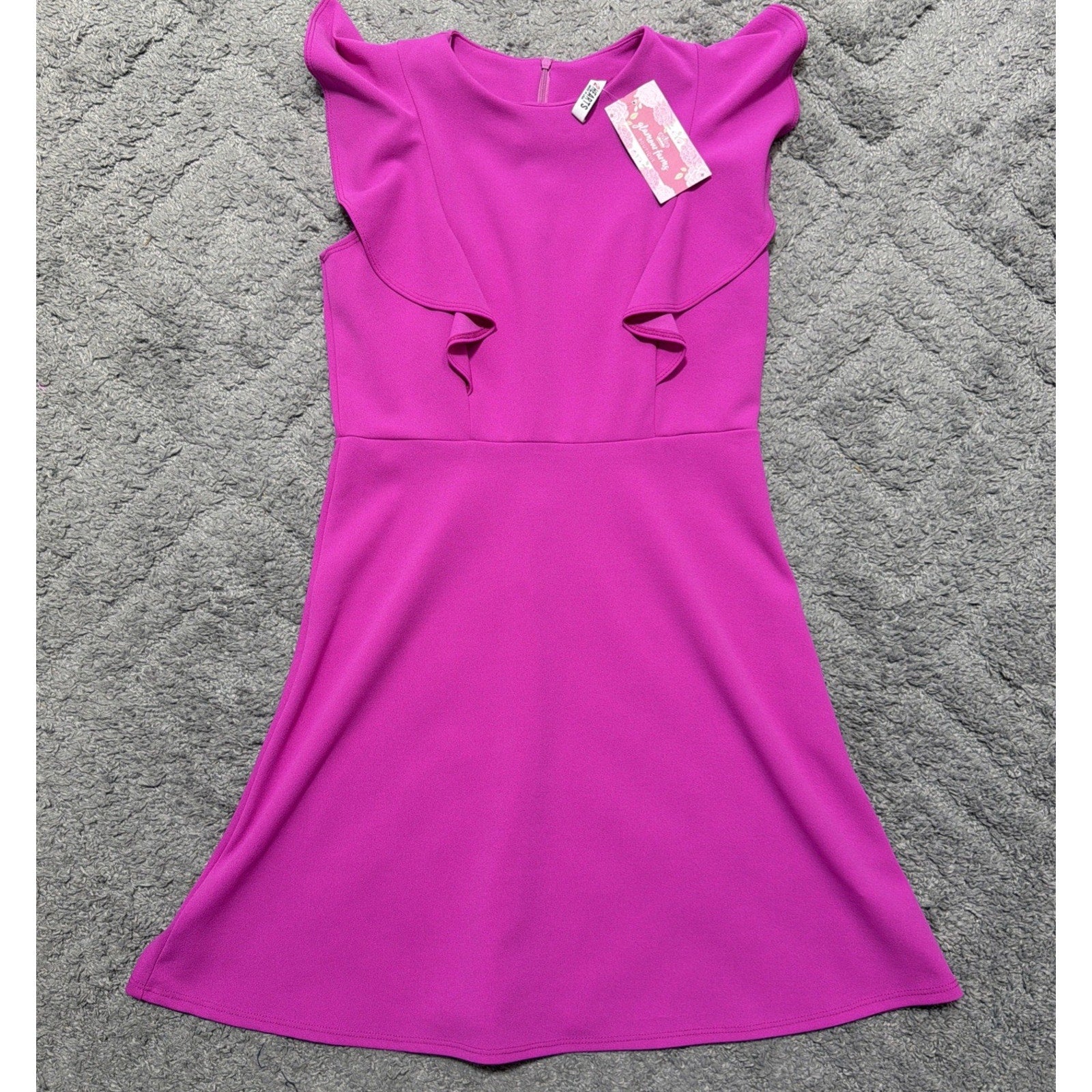 2Hearts Fuchsia Ruffle Shoulder Skater Dress Size Small NWT Made In USA