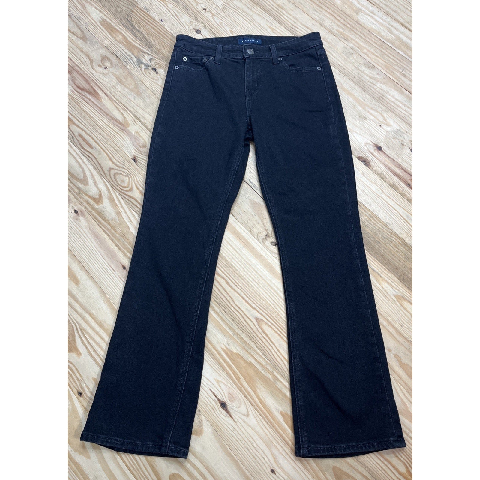 AERO Aeropostale Black Jeans Womens Reg Stretch Mid Rise Boot Cut Size 8 Short
