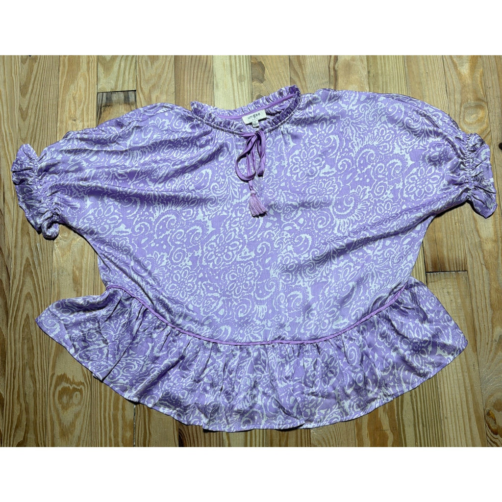 Umgee Lavender Floral Paisley Sheer Oversized V-Neck Blouse Size Small