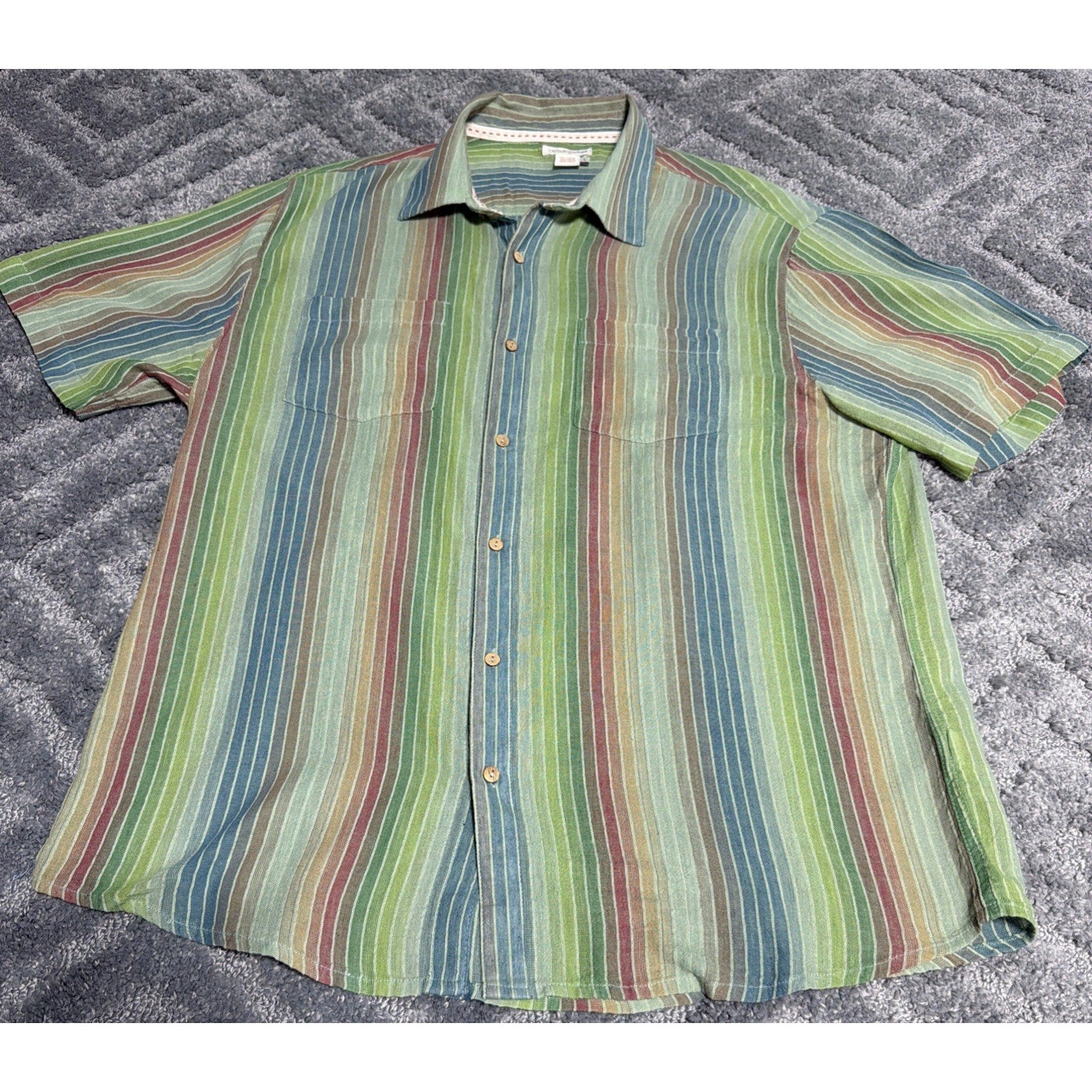 Carbon 2 Cobalt Colorful Striped Button Shirt Lightweight Linen Blend Men L