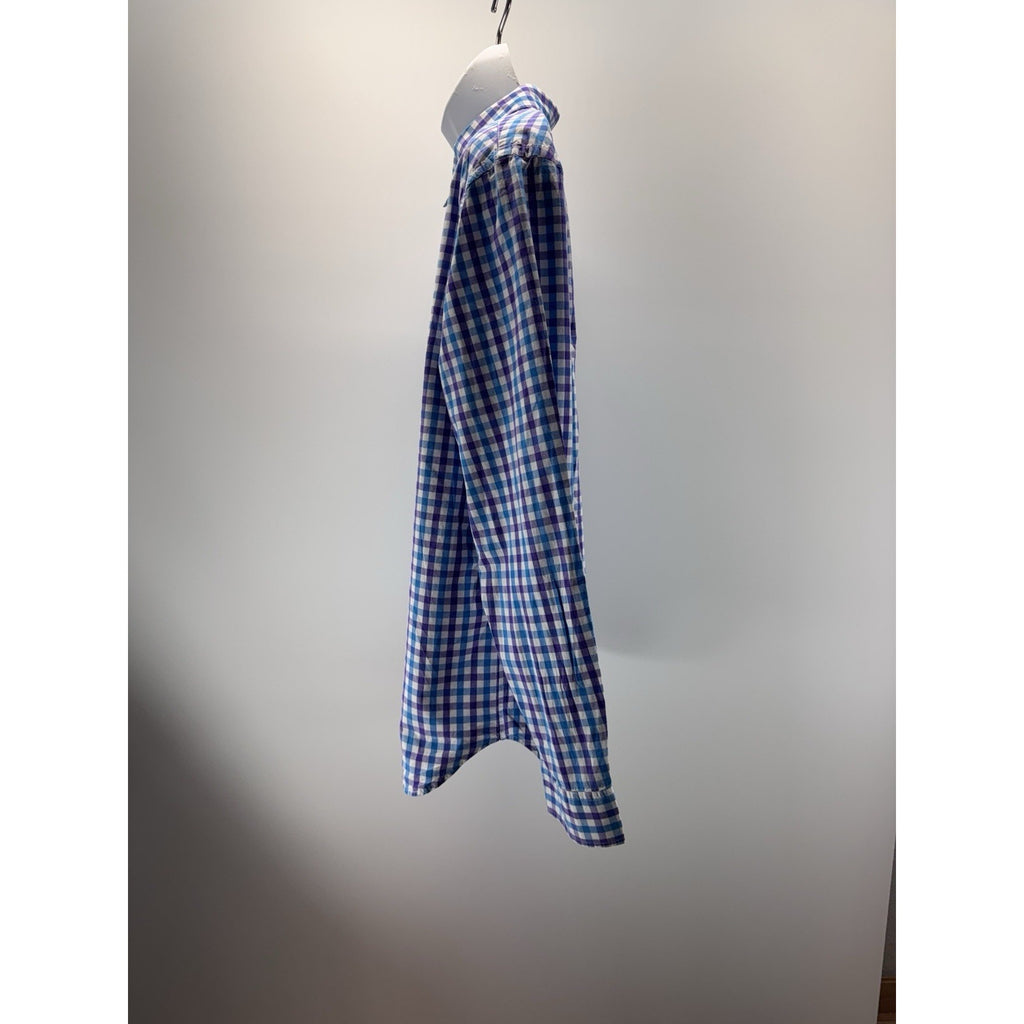 Old Navy The Classic Shirt Mens X-Large Button Up Blue Purple Check Long Sleeve