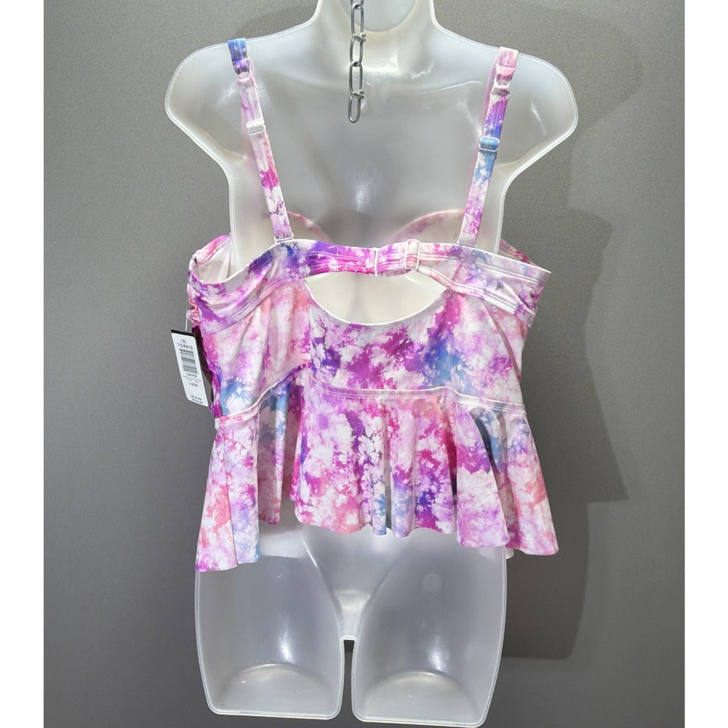 Torrid Tie Front Underwire Peplum Midkini Top Tie Dye 2X D/DD Stretch NWT