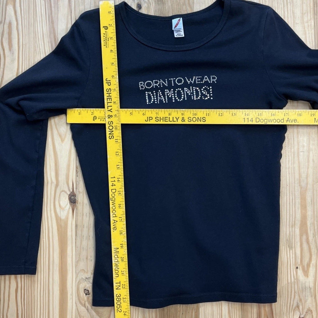 Women’s Jensen Long Sleeve Shirt Born To Wear Diamonds Jeweled Made In USA XL