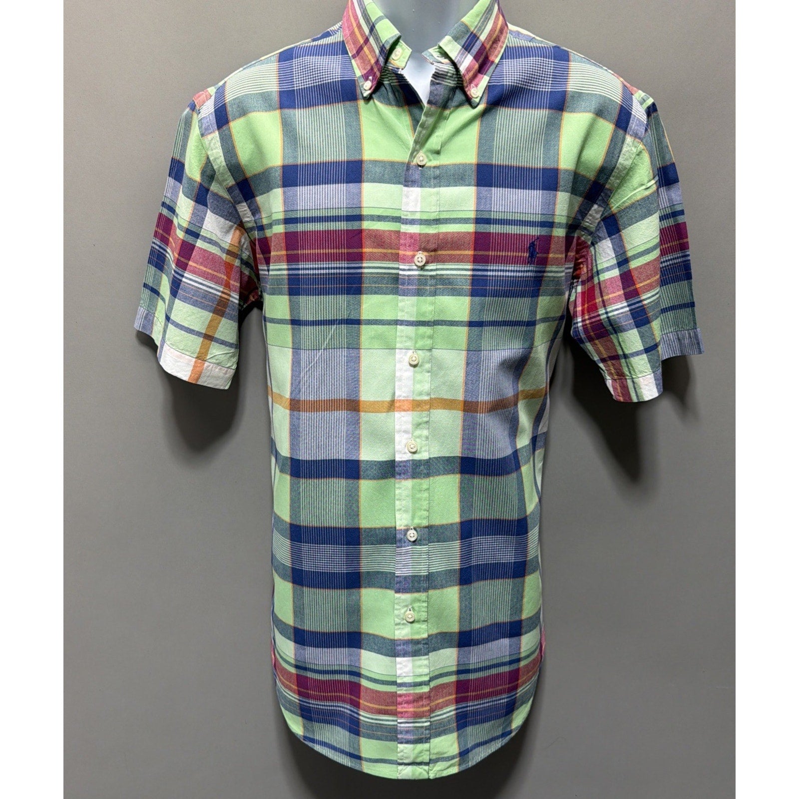 Polo Ralph Lauren Shirt Mens M Classic Fit Plaid Short Sleeve Button Down Green