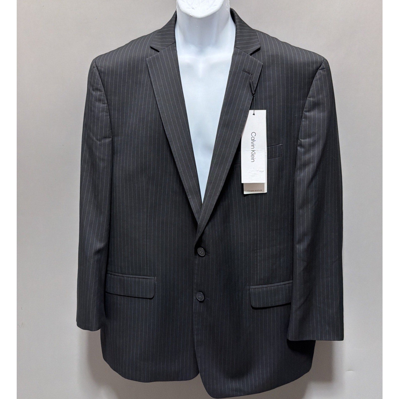 New! Calvin Klein Dark Gray Skinny Fit Stripe Suit JACKET Size 48R