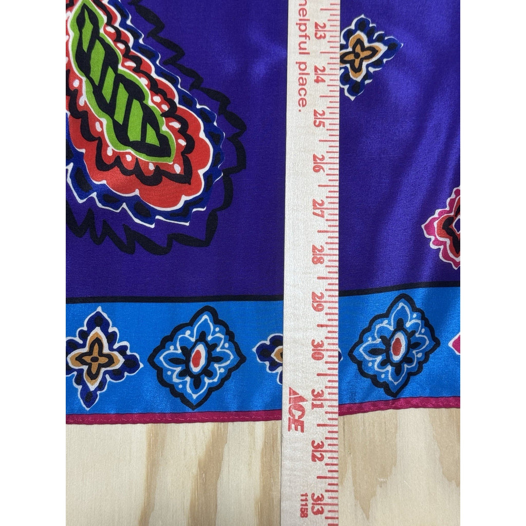 Vintage Oscar de la Renta Paisley Scarf Purple Blue Square Satin 30x30 Retro Mod