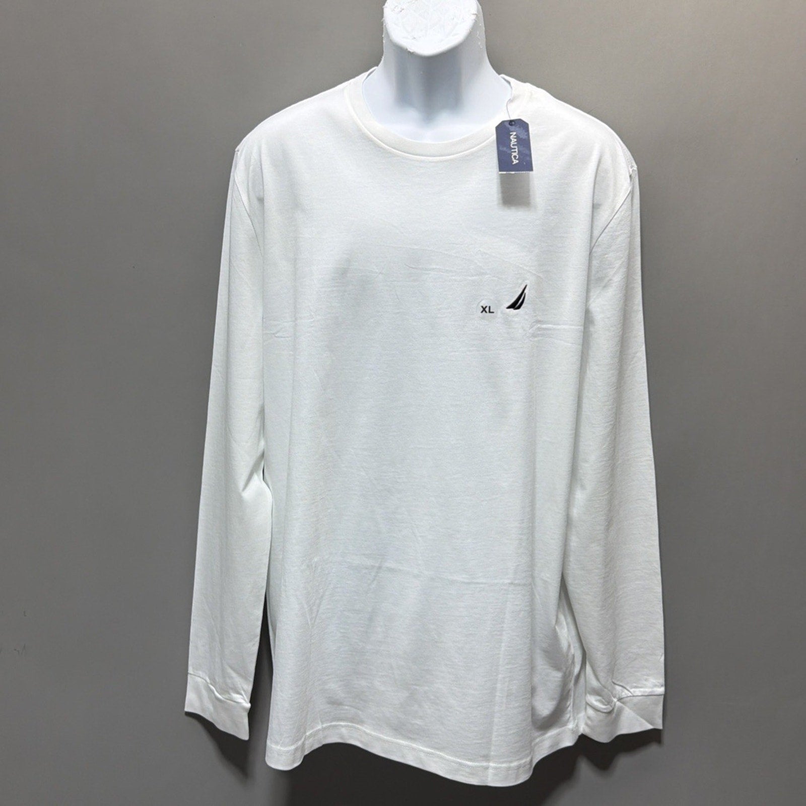 Nautica Men's Anchor Long Sleeve Solid Crew Neck T-Shirt XL Bright White NWT