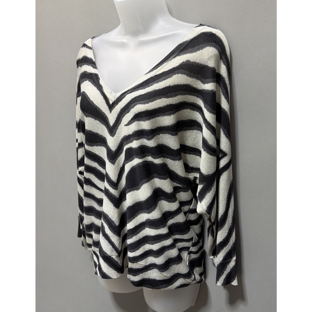 Michael Kors Zebra Print Silk Blend Dolman Sleeve Sweater Top Womens M Oversized