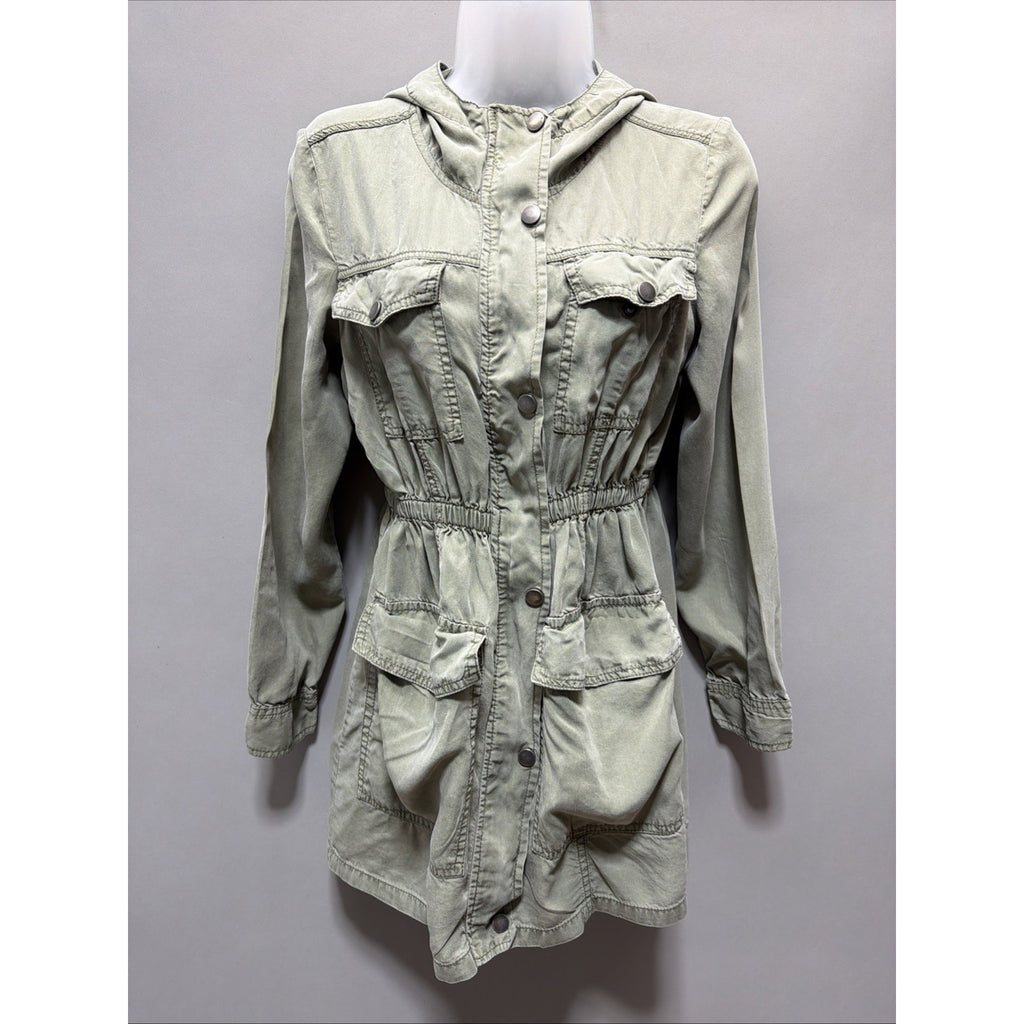 Me Jane Size Small Tencel Olive Army Green Hooded light weight Utility Jacket