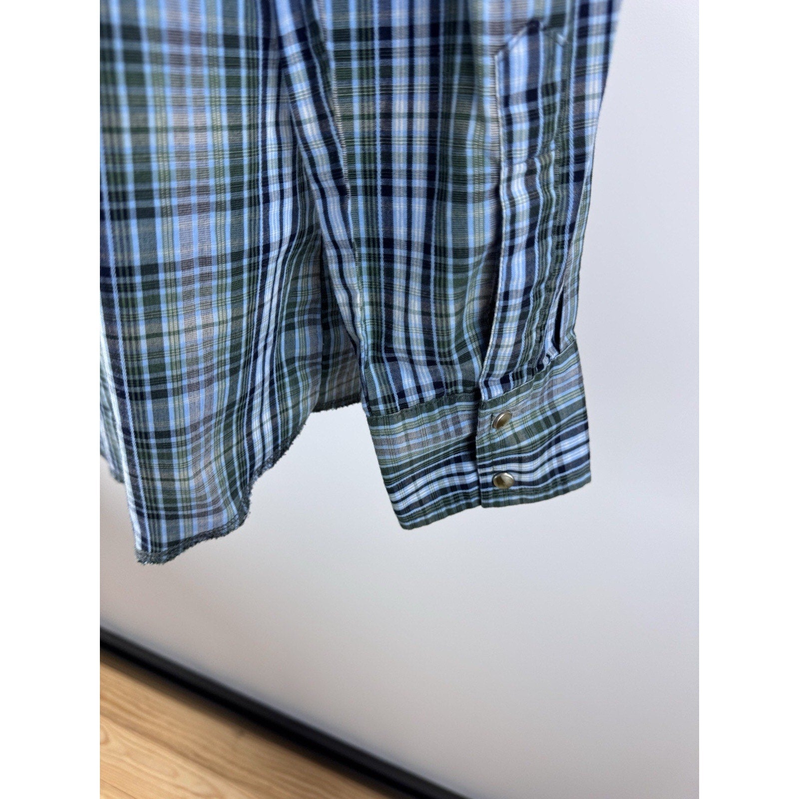Wrangler Western Shirt Men's Size 2XT Pearl Snap Long Sleeve Blue Green Plaid