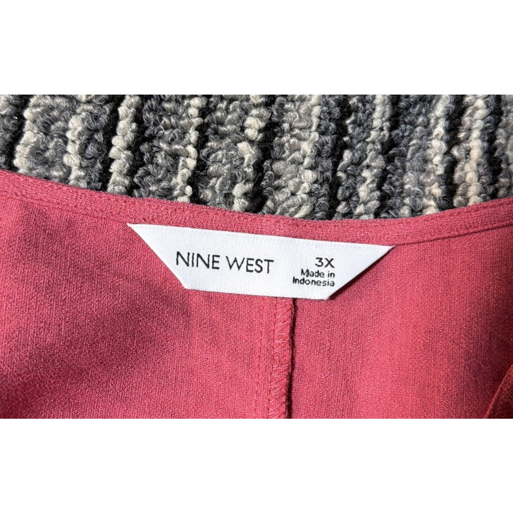 Nine West Plus Size 3X Textured V neck Pink wrap shirt blouse NWT