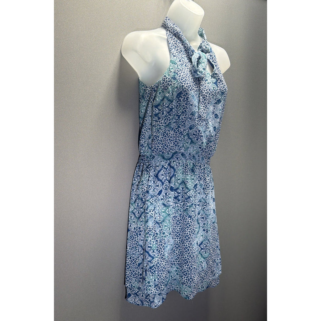 Banana Republic Petite Blue White Sleeveless Blouson Dress Neck Tie 00P