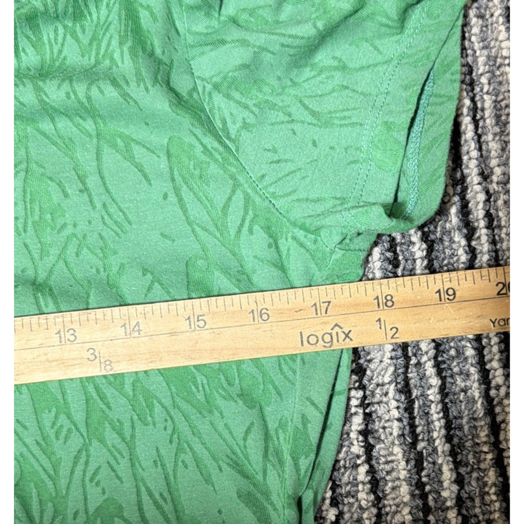 Loft Womens L Green Semi Sheer Velvet Feel Floral V Neck Short Sleeve Tee NWT
