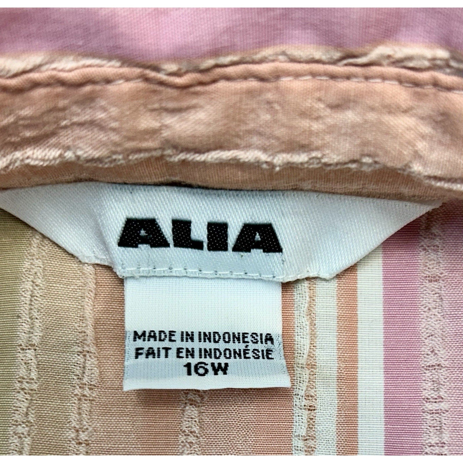 Alia Blouse Size 16W Pink Stripes Embroidered Butterflies/ Flowers 3/4 Sleeves.