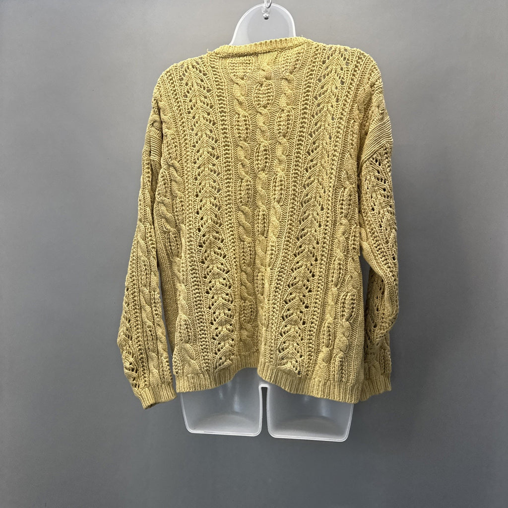 Merona Vintage Silk Cotton Yellow V-Neck Cable Knit Sweater Women’s Size Large