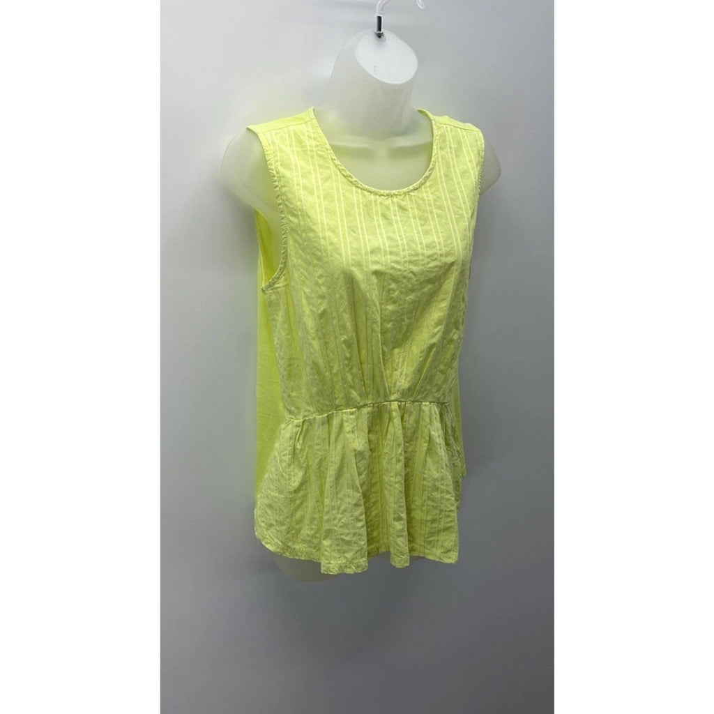 J Crew Neon Yellow Peplum Tank Top Womens Size Small Stretch Back Button Closure
