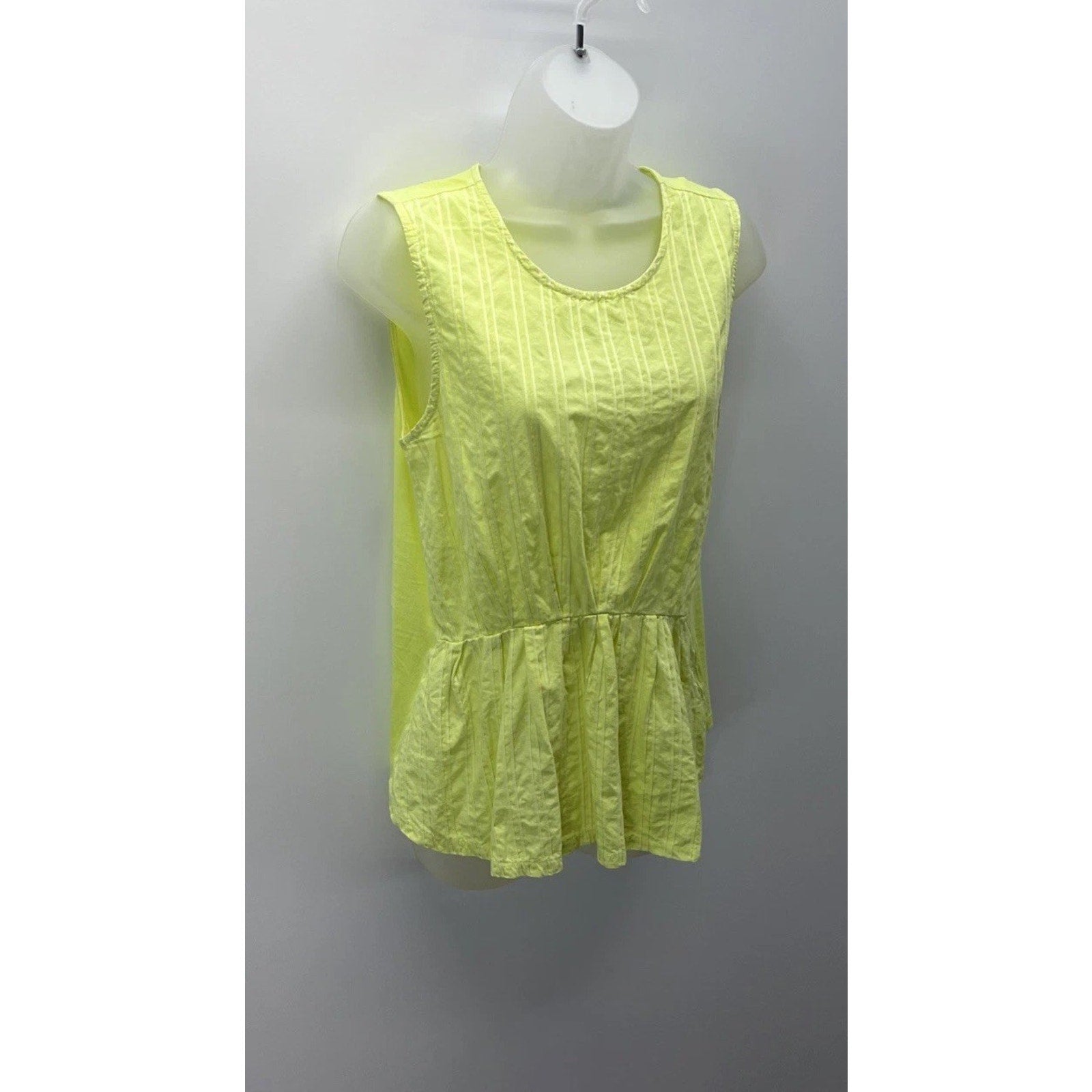 J Crew Neon Yellow Peplum Tank Top Womens Size Small Stretch Back Button Closure
