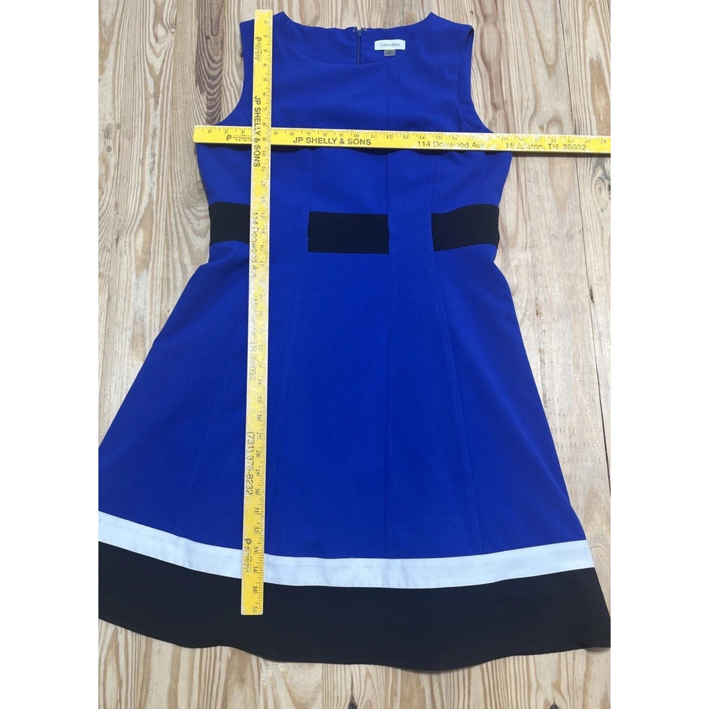 Calvin Klein Blue,White,Black Colorblock Fit & Flared Lined Dress Sz 12