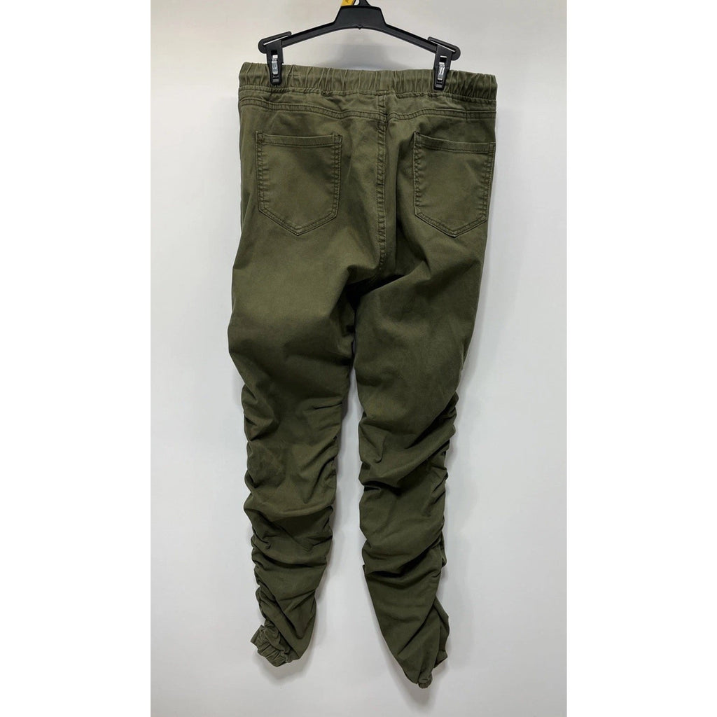 American Bazi Pull On Jogger Pants Large Ruching Skinny Stretch Pockets Green