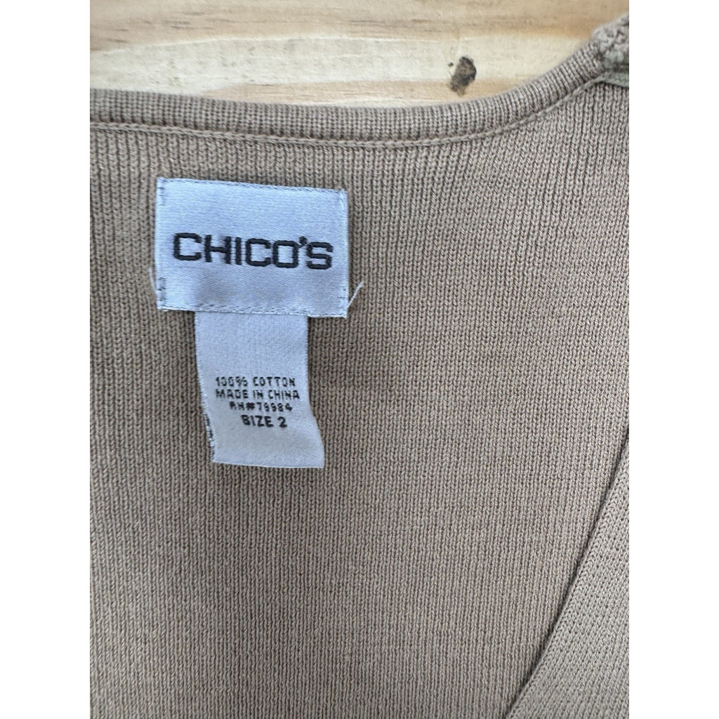 CHICO'S Square Neck Tank Camel 100% Cotton Ribbed Women’s Size 2 (US Large)