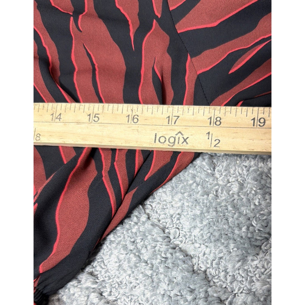Express Red Zebra Animal Print Zip Front Tie Waist Blouse Size XS Career