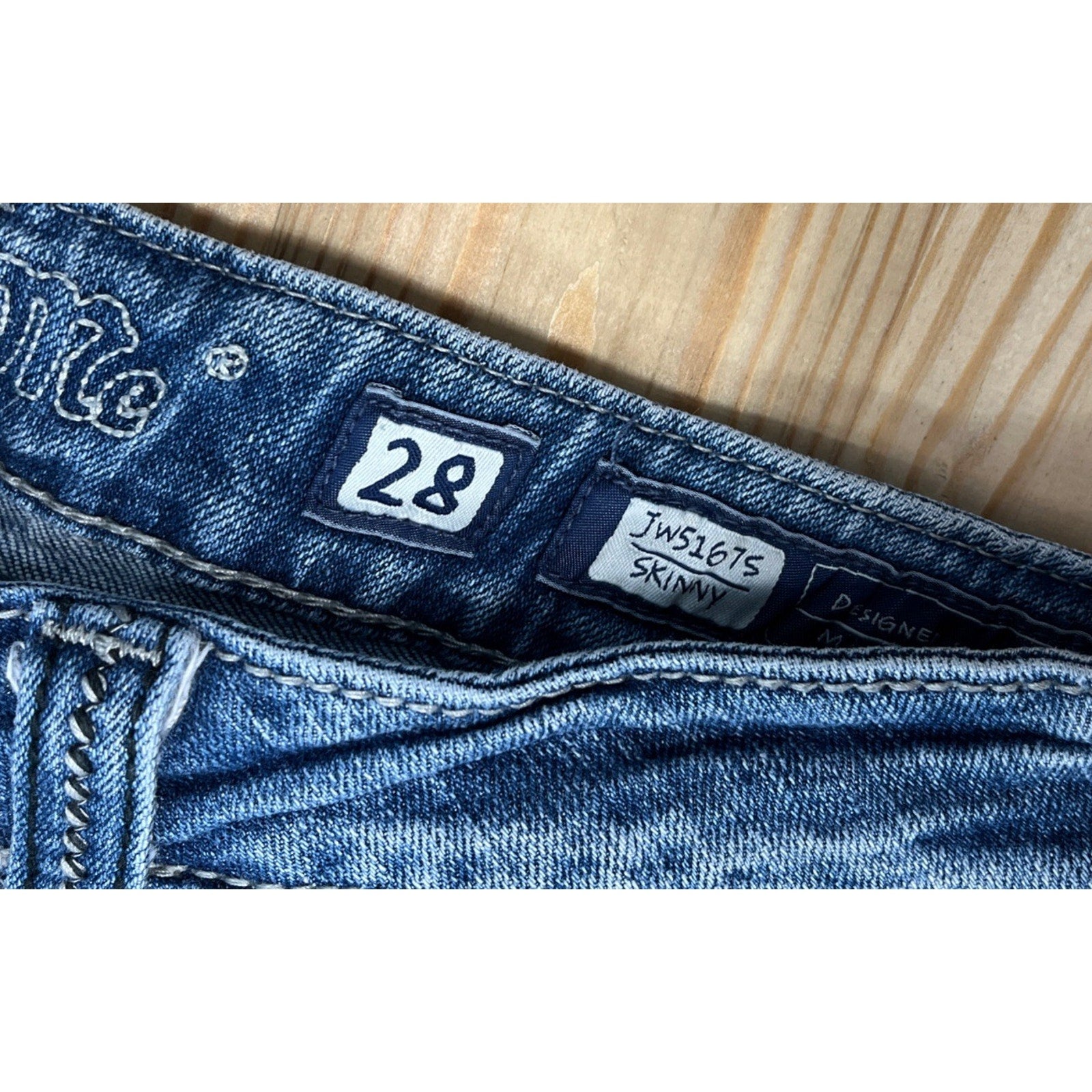 Miss Me Womens Skinny Jeans Size 28 Embellished Flap Pockets Distressed Denim