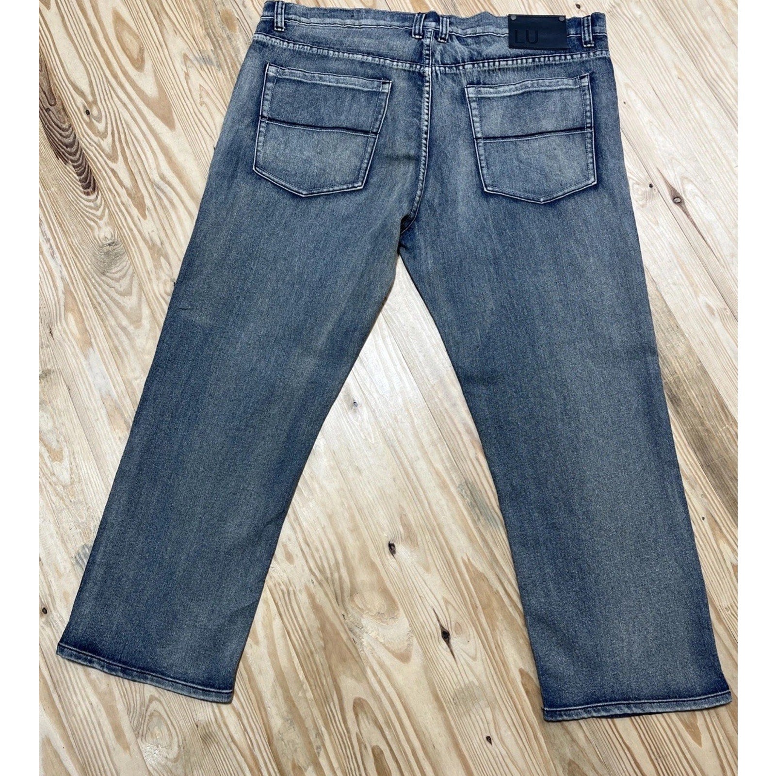 Linea Uomo Men's Size 44x30 Relaxed Straight Blue Cotton Blend Stretch Jeans