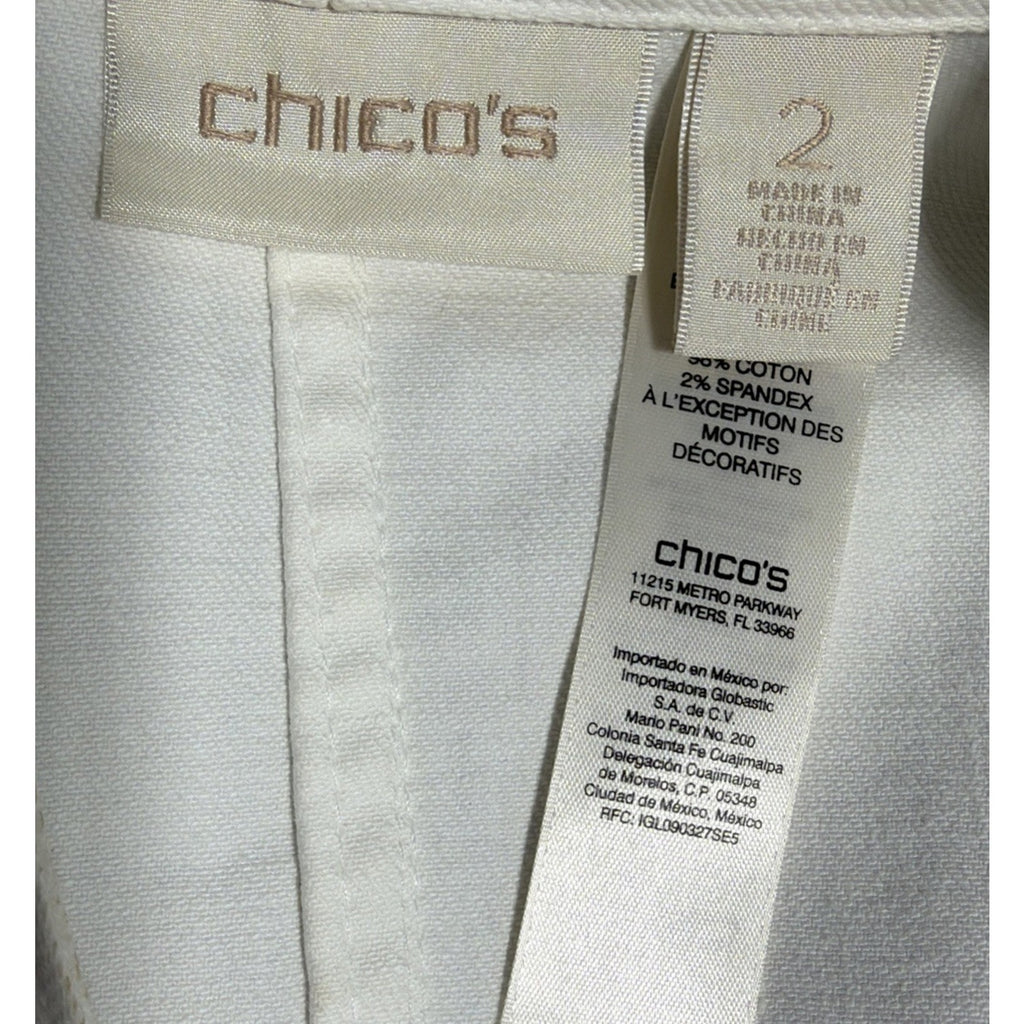 Chico's Jean Jacket Sz 2 L White Denim Peplum Cropped Convertible Open Front